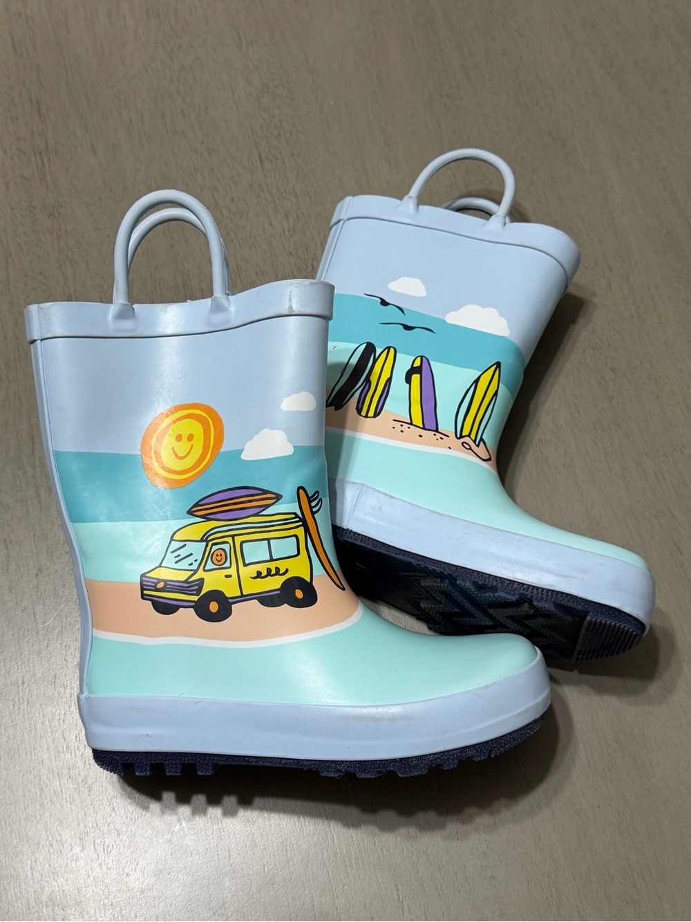 Cat & Jack Light Blue Kids Surf Van Rain Boots with Yellow Sun